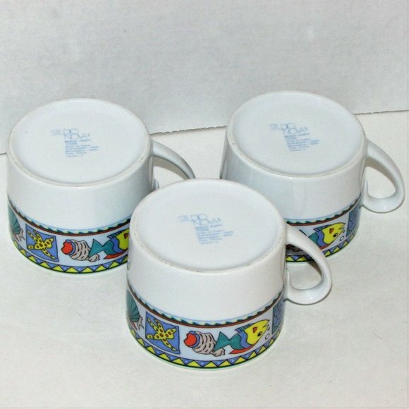 3 Studio Nova Beach Party Coffee Cups Y0289 Fish Cottage Decor Replacement China - Picture 8 of 13
